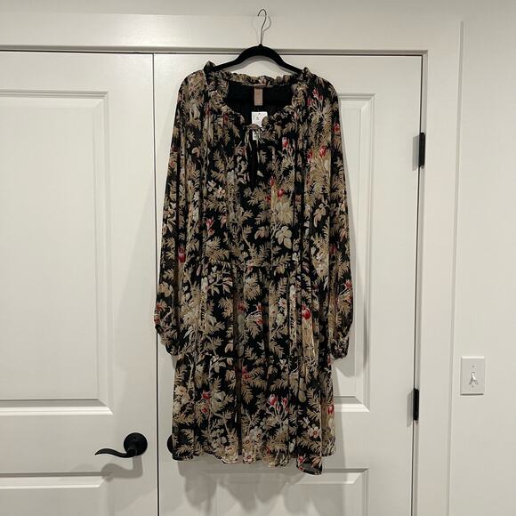 NWT H and‎ M Women's Plus Size Longsleeve Short Dress Brown Black Size 4XL - Picture 1 of 11